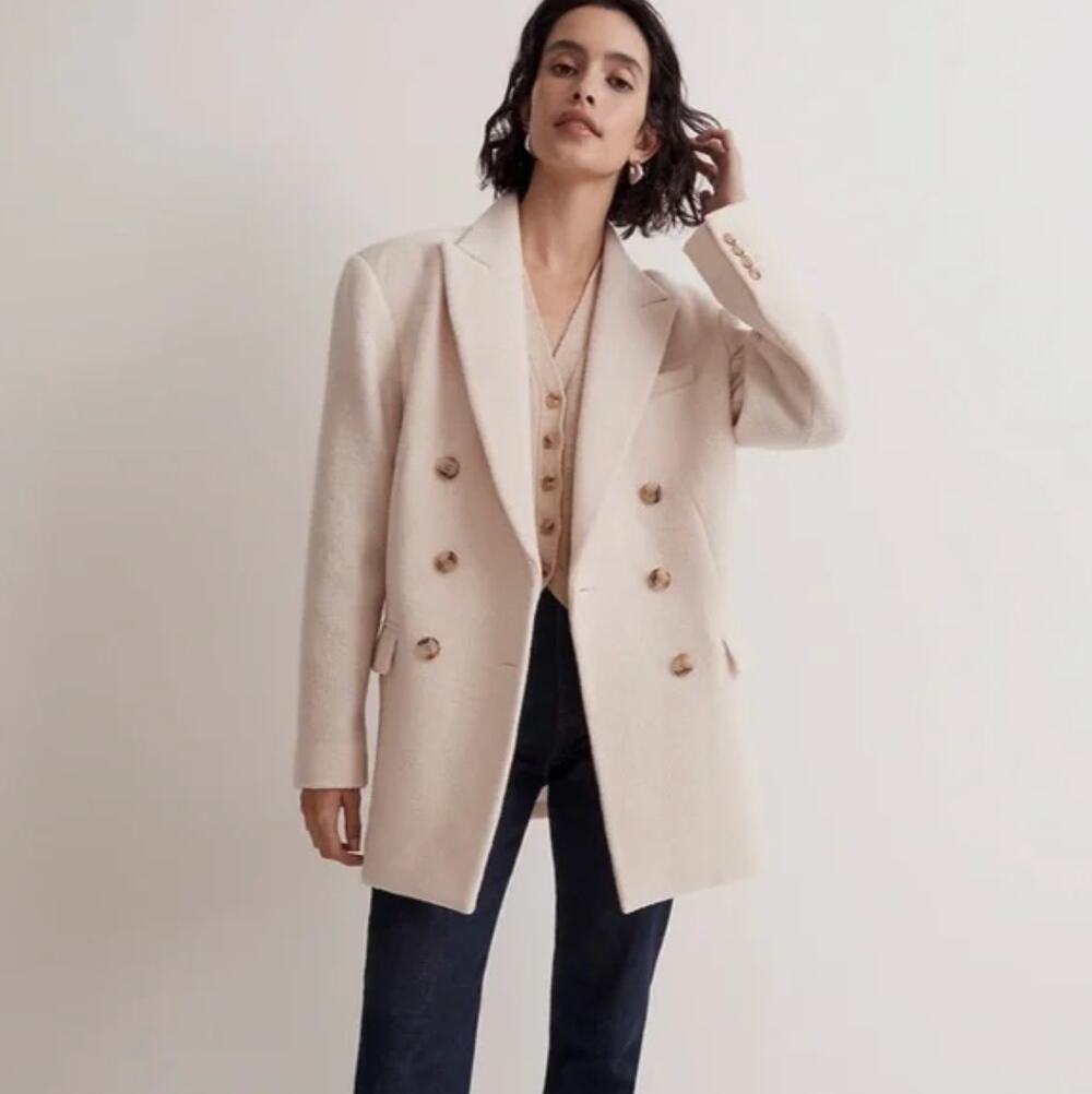 Madewell Oversized Tuxedo Coat 0 White Jacket NN828 Double Breasted Prep Wool